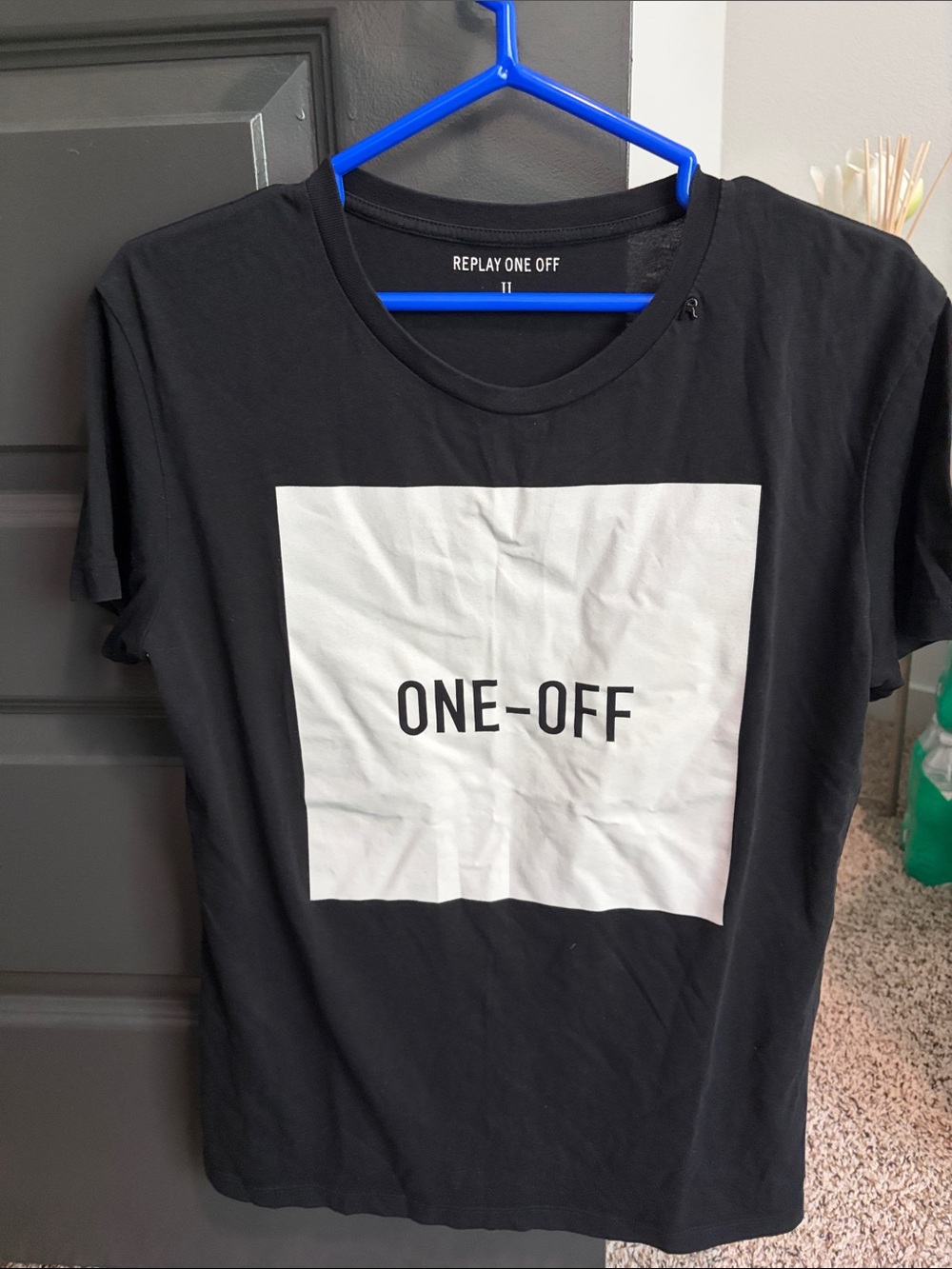 Replay Black Short Sleeve Tee with White ONE-OFF Graphic